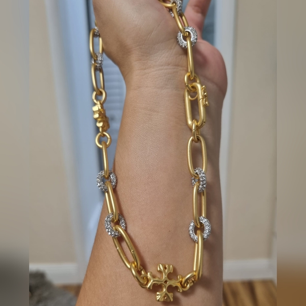 Tory Burch Roxanne Chain Pave Choker Necklace